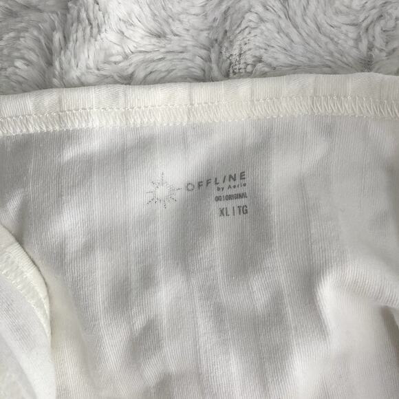 NEW Aerie Offline White Ribbed OG Groove Lettuce Hem Crop Top XL - Picture 5 of 7